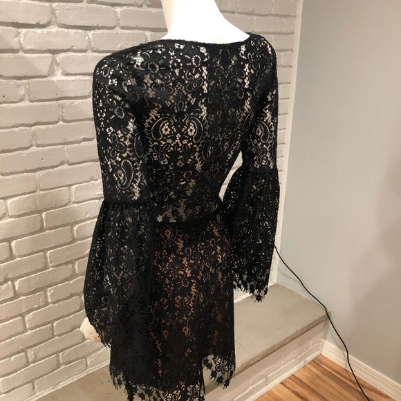 SET BLACK EYELASH LACE LONG TOP BELL MINI SKIRT - Picture 6 of 16